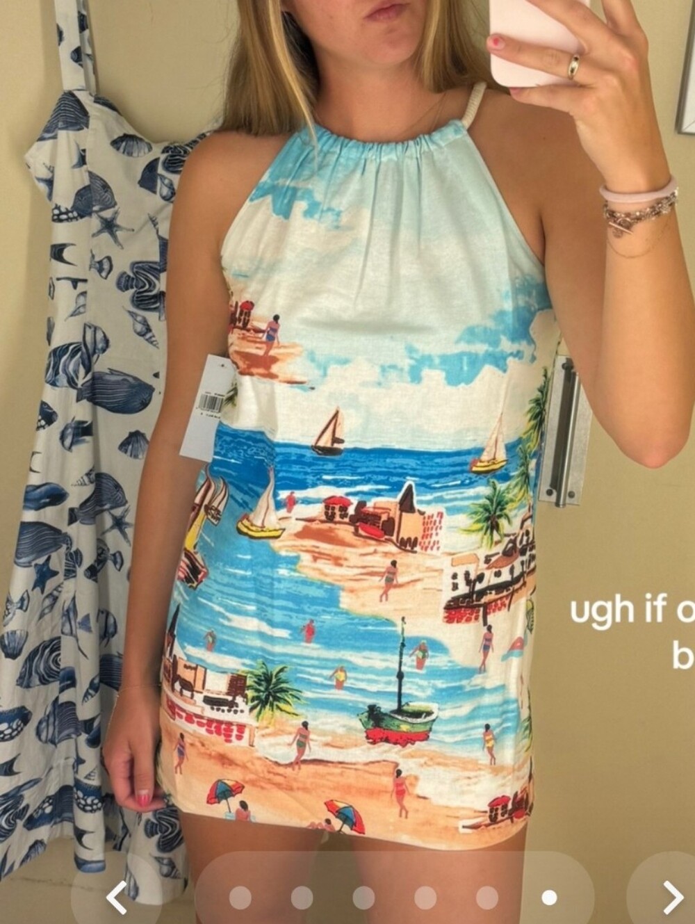 London Times Blue and White Beach Print Mini SunDress - Picture 6 of 8